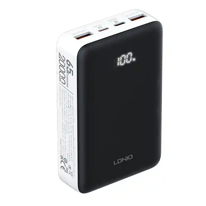 LDNIO PQ27 65W 77Wh 20000mah 77Wh Digital Display Power Bank External Battery Power Supply with 2 Inputs & 3 Outputs Support QC5/4+/3+/3.0 PD3.0 PPS SCP FCP SCP AFC PPS VOOC Fast Charging for iPhone 1